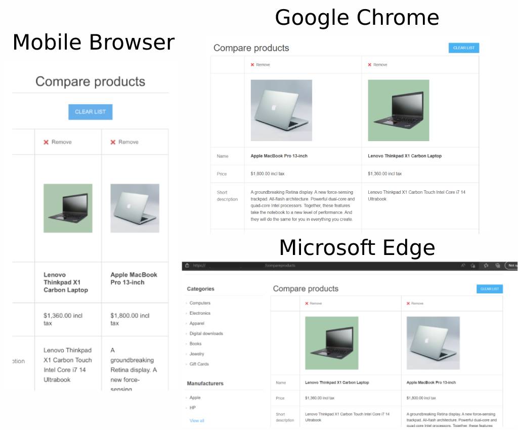 compare product extension mobile browser as well as in google browser