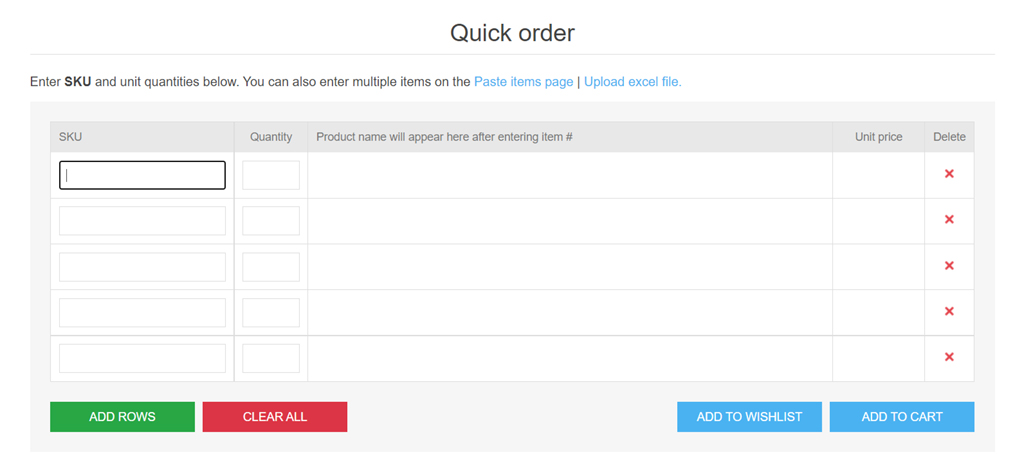 Quick order page