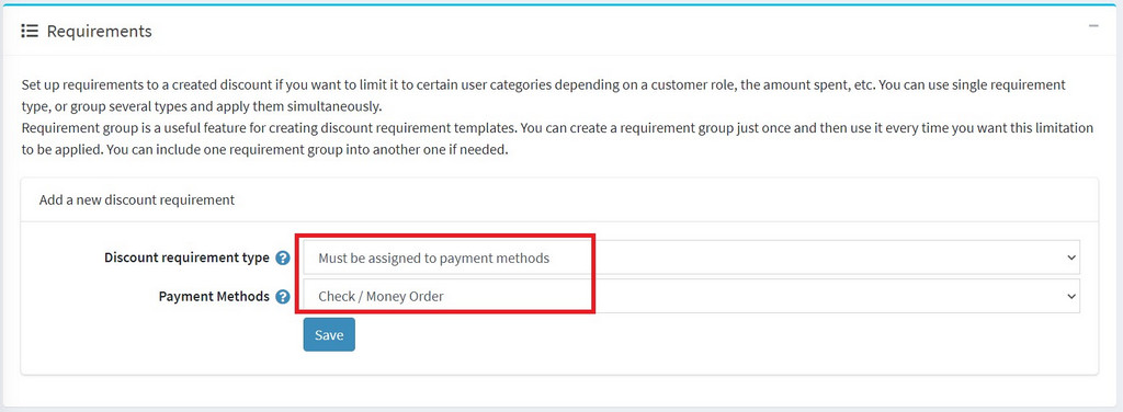 discount requirement for nopcommerce on payment method plugin
