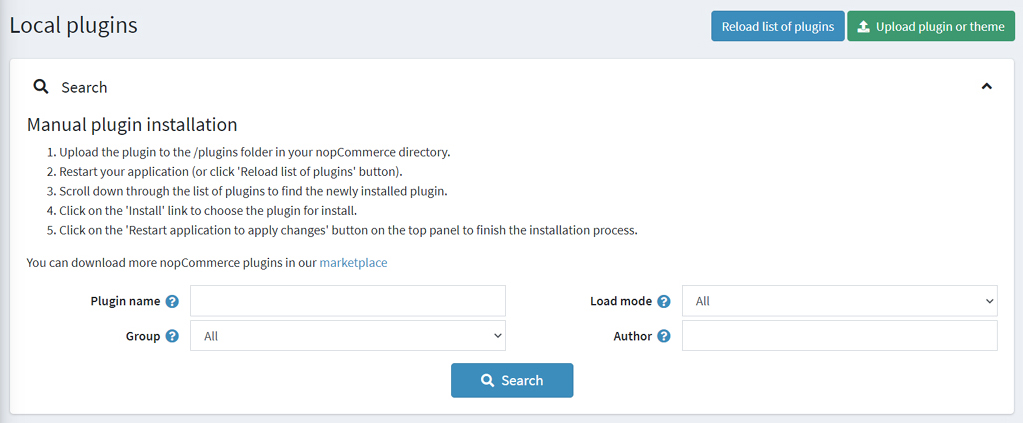 nopcommerce local plugins page admin