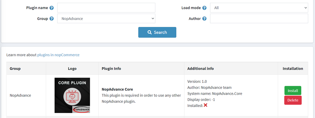 nopadvance core plugin not installed on plugiin list